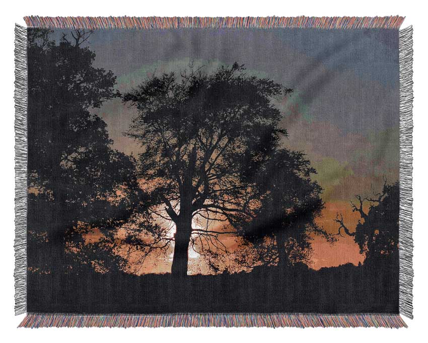 Morning Sun Trees Woven Blanket