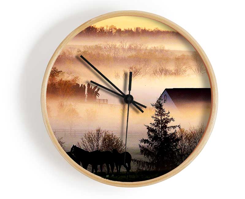 Horses In The Morning Mist Clock - Wallart-Direct UK