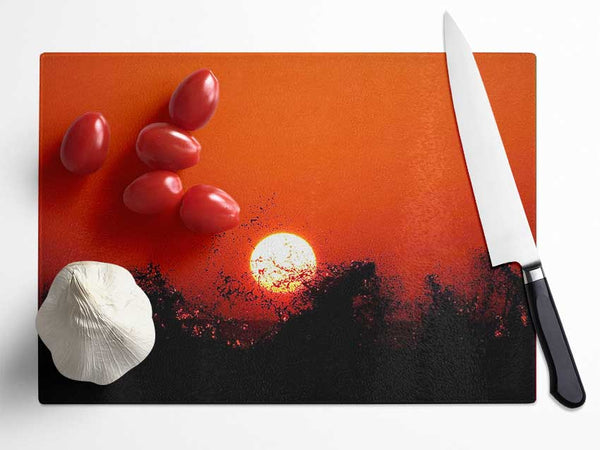 Red Sun Delight Glass Chopping Board