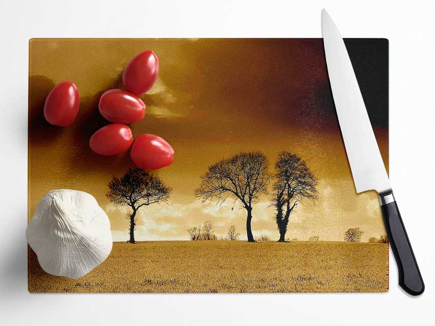 Chocolate Treeline Clouds Glass Chopping Board