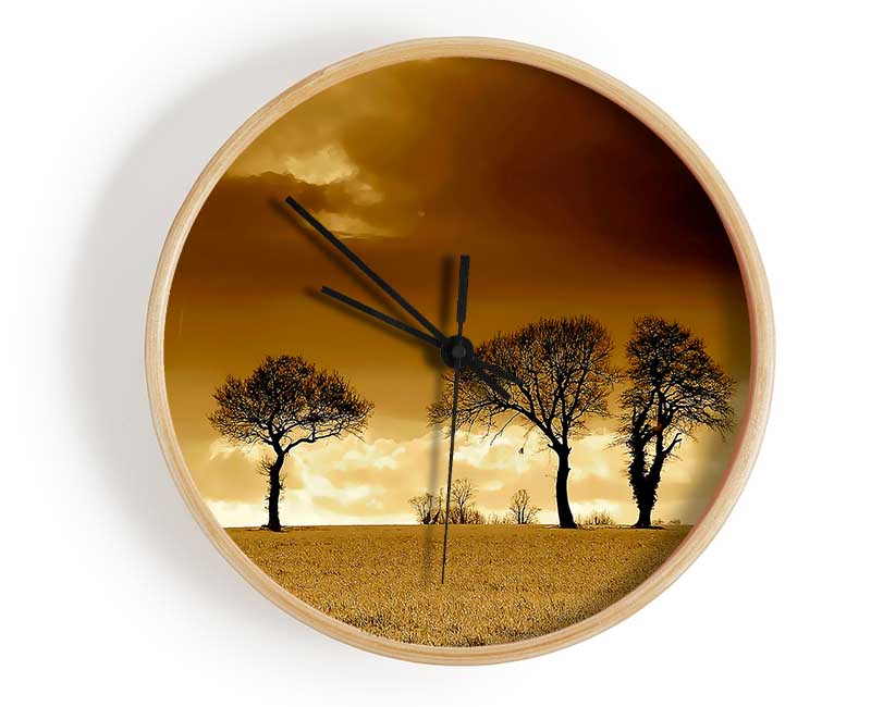 Chocolate Treeline Clouds Clock - Wallart-Direct UK