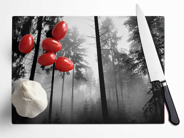 Mist Of The Woodland B n W Glass Chopping Board