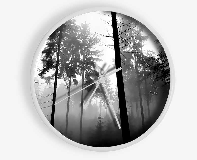 Mist Of The Woodland B n W Clock - Wallart-Direct UK