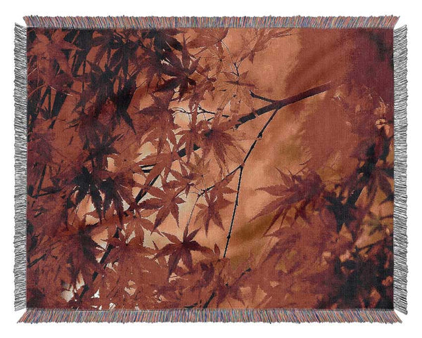 Red Leaves In Winter Woven Blanket