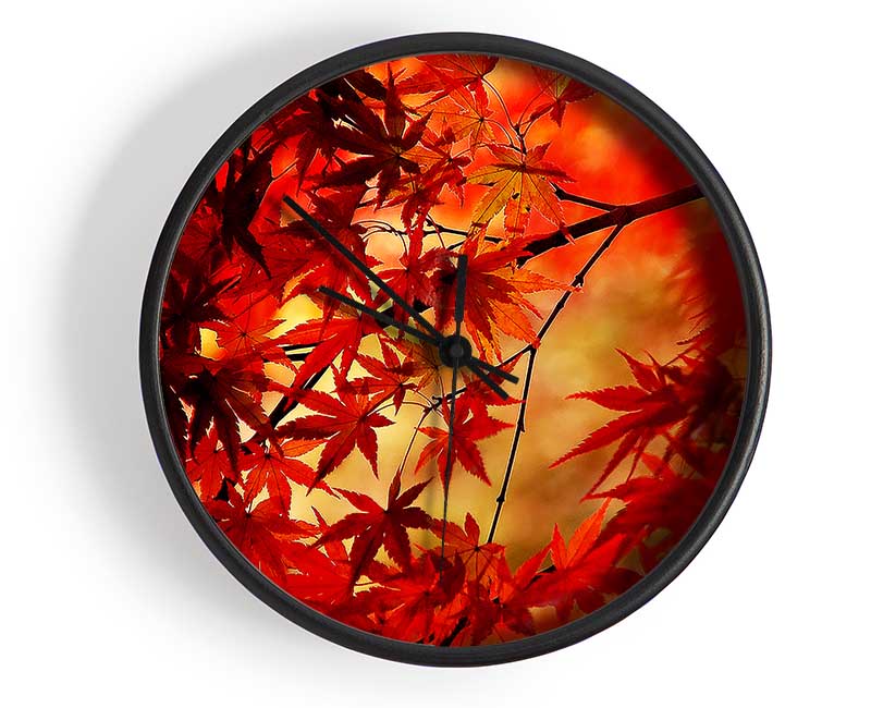 Red Leaves In Winter Clock - Wallart-Direct UK