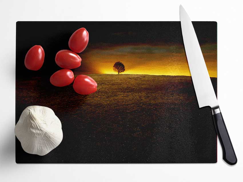 Lonely Tree At First Light Glass Chopping Board