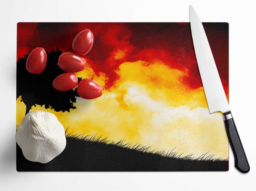 Fire Sky Red Glass Chopping Board