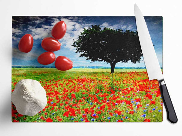 Poppy Field Tree Glass Chopping Board