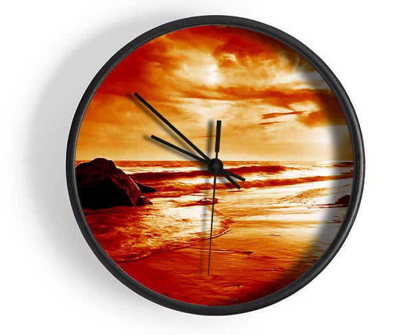 Orange Ocean Boulders Clock - Wallart-Direct UK