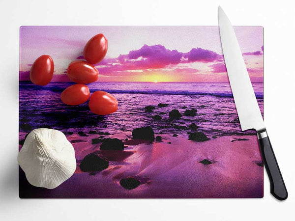 Purple Ocean Sunrise Rocks Glass Chopping Board