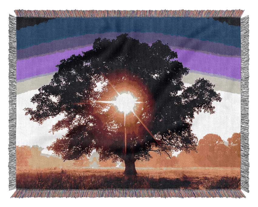 Sun Burst Through The Tree Woven Blanket