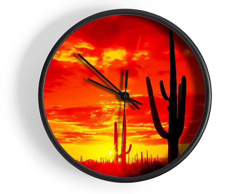 Red Desert Cactus Clock - Wallart-Direct UK