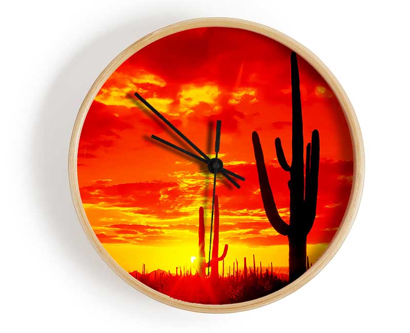 Red Desert Cactus Clock - Wallart-Direct UK