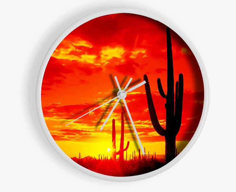 Red Desert Cactus Clock - Wallart-Direct UK