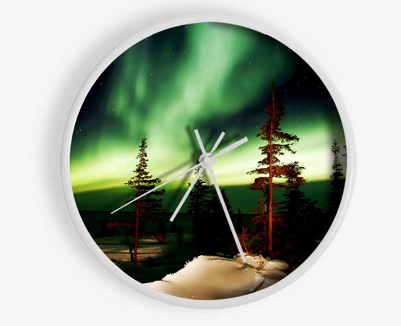 Northern Lights Green Clock - Wallart-Direct UK