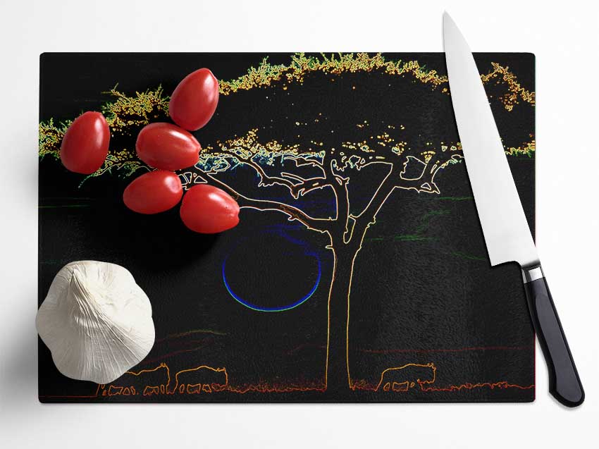 Night Tree 02 Glass Chopping Board