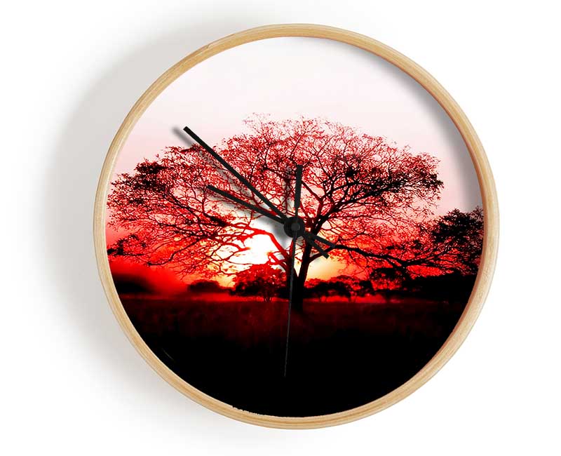 Red Sunrise Oak Tree Clock - Wallart-Direct UK