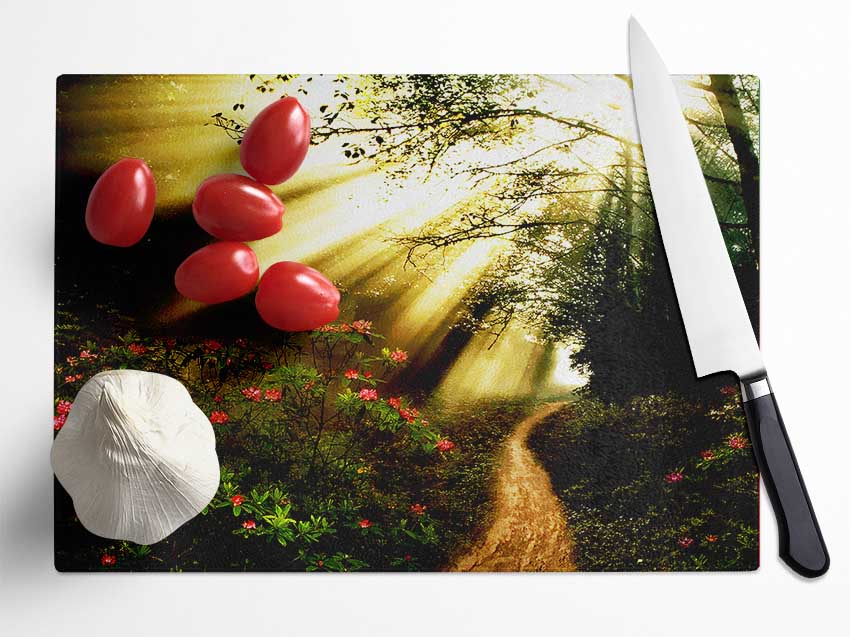 Mystical Garden Path Glass Chopping Board