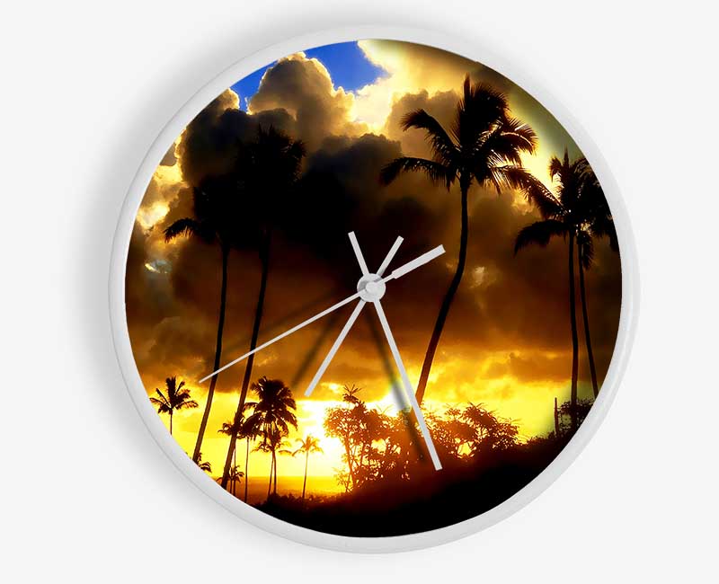 Palmtrees In The Clouds Clock - Wallart-Direct UK