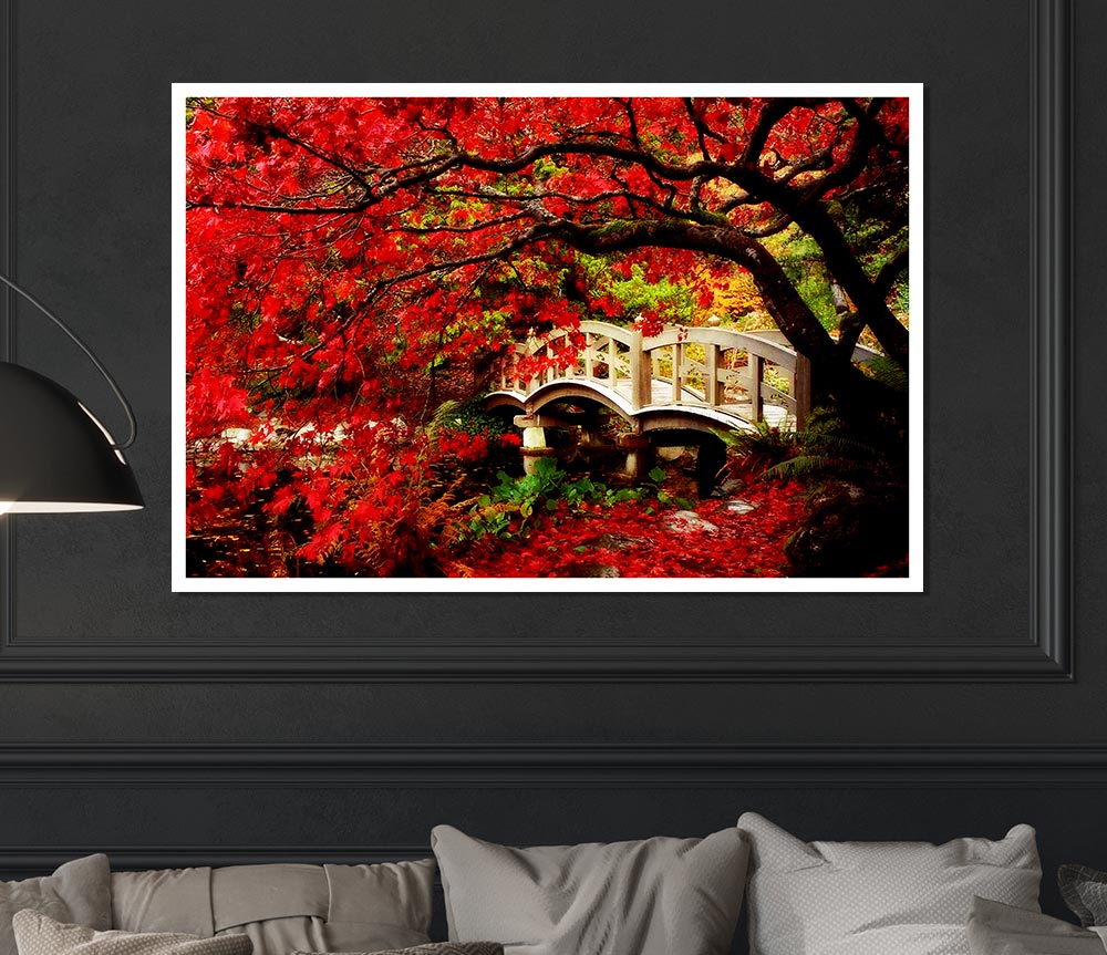 Bridge Over The Red Tree River Print Poster Wall Art