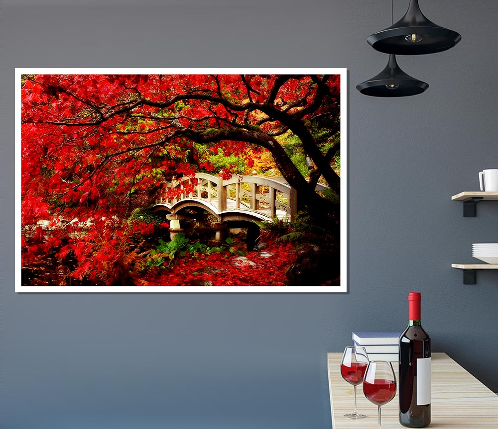 Bridge Over The Red Tree River Print Poster Wall Art