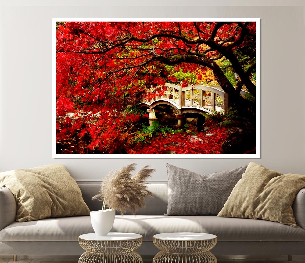 Bridge Over The Red Tree River Print Poster Wall Art