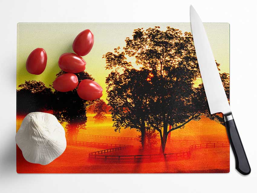 Orange Treeline Mist Glass Chopping Board