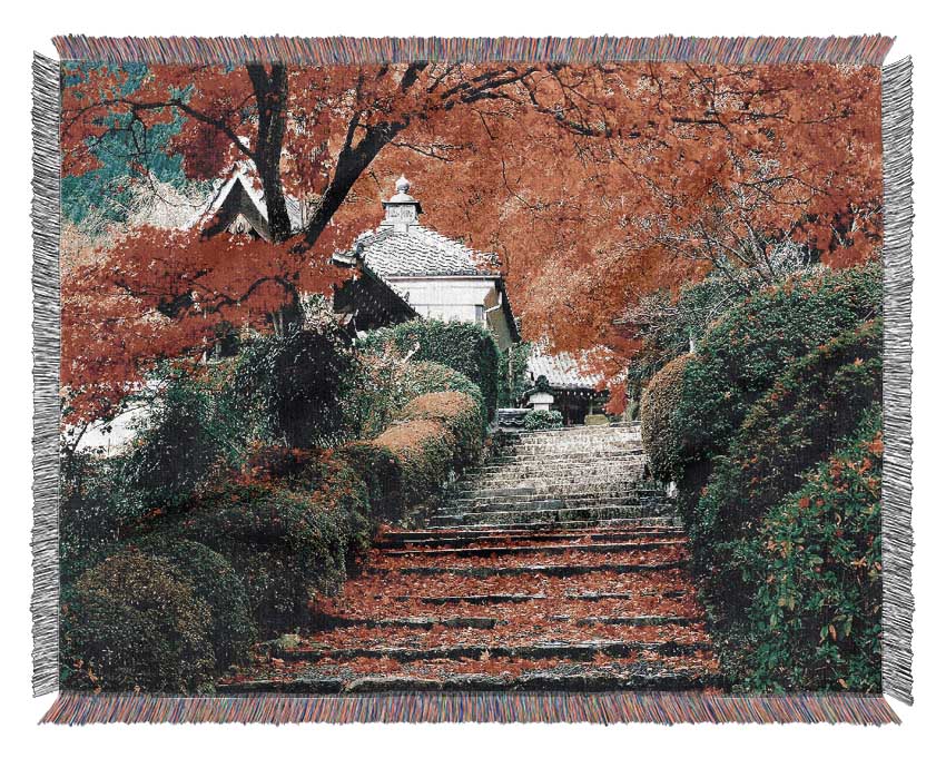 Red Autumn Garden Woven Blanket