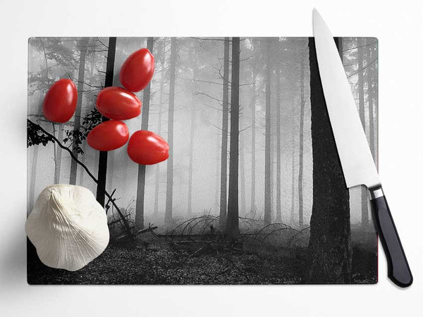 Black n White Woodland Mist Glass Chopping Board