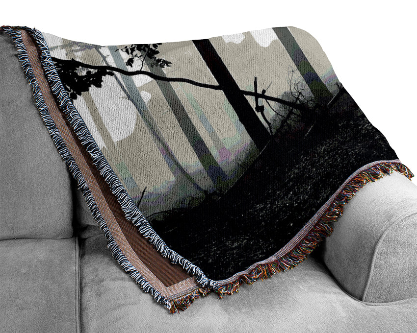 Black n White Woodland Mist Woven Blanket