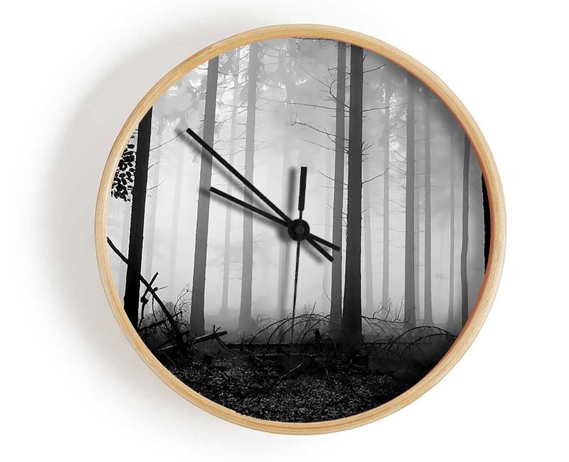 Black n White Woodland Mist Clock - Wallart-Direct UK