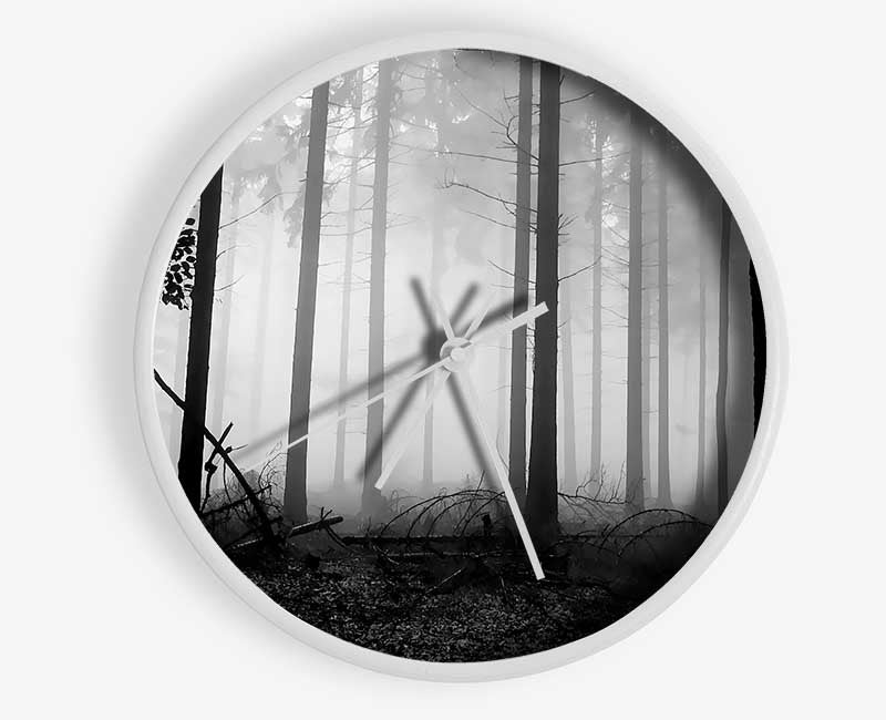 Black n White Woodland Mist Clock - Wallart-Direct UK