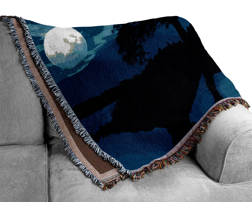 Blue Twin Island Moon Woven Blanket