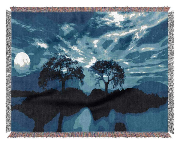 Blue Twin Island Moon Woven Blanket