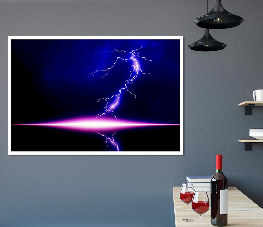 Blue Lightning Storm Pink Awakening Print Poster Wall Art