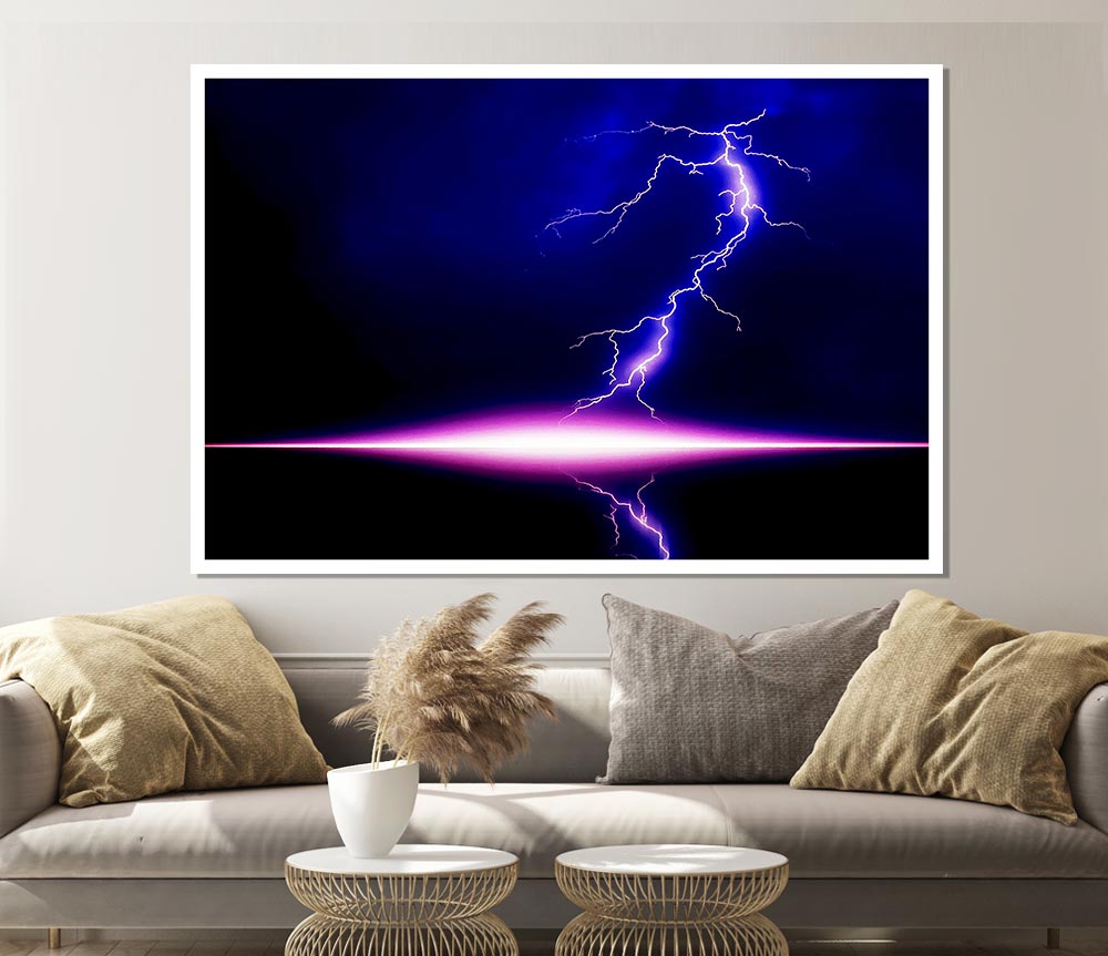 Blue Lightning Storm Pink Awakening Print Poster Wall Art