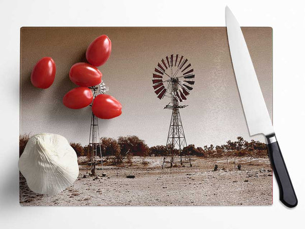 Australian Windmills Sepia Glass Chopping Board