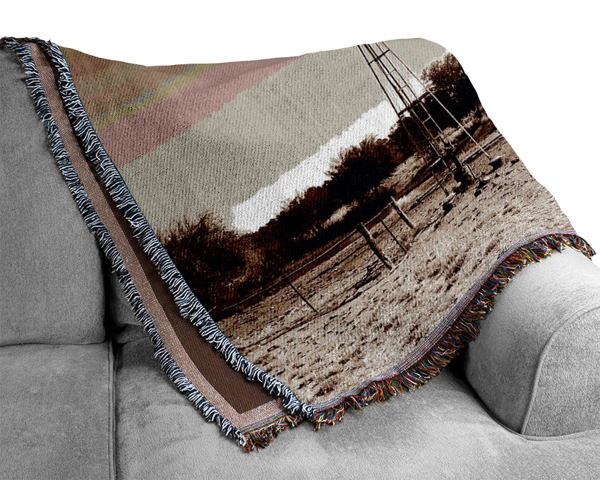 Australian Windmills Sepia Woven Blanket