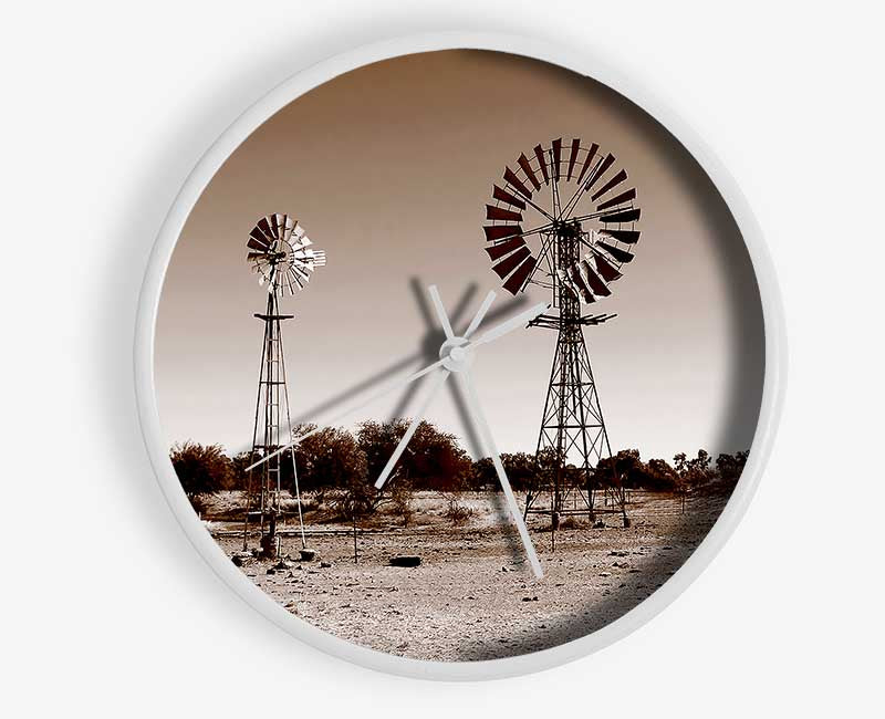 Australian Windmills Sepia Clock - Wallart-Direct UK