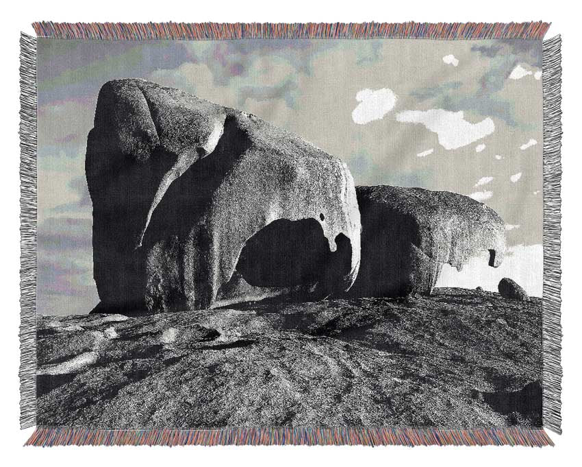 Boulders On Top Of The World B n W Woven Blanket