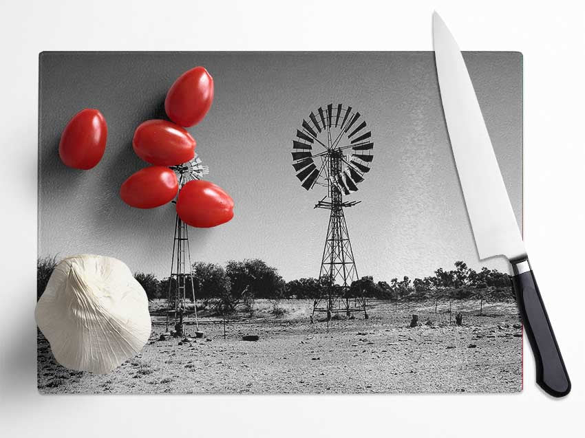 Windmills In The Desert B n W Glass Chopping Board