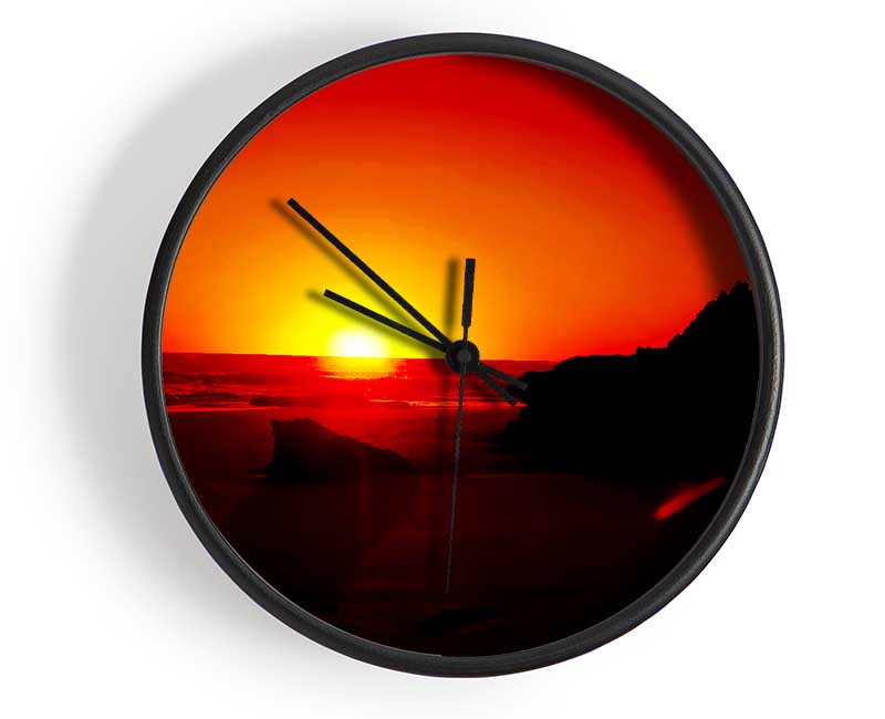 Red Rocky Ocean Sun Blaze Clock - Wallart-Direct UK