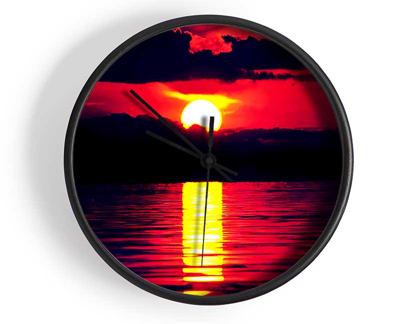 Sun Blaze Over The Red Ocean Sky Clock - Wallart-Direct UK