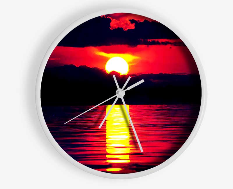 Sun Blaze Over The Red Ocean Sky Clock - Wallart-Direct UK