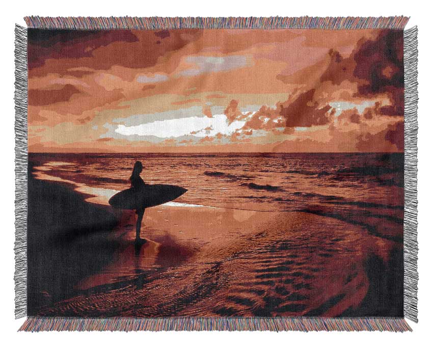 Red Surfer Girl Woven Blanket