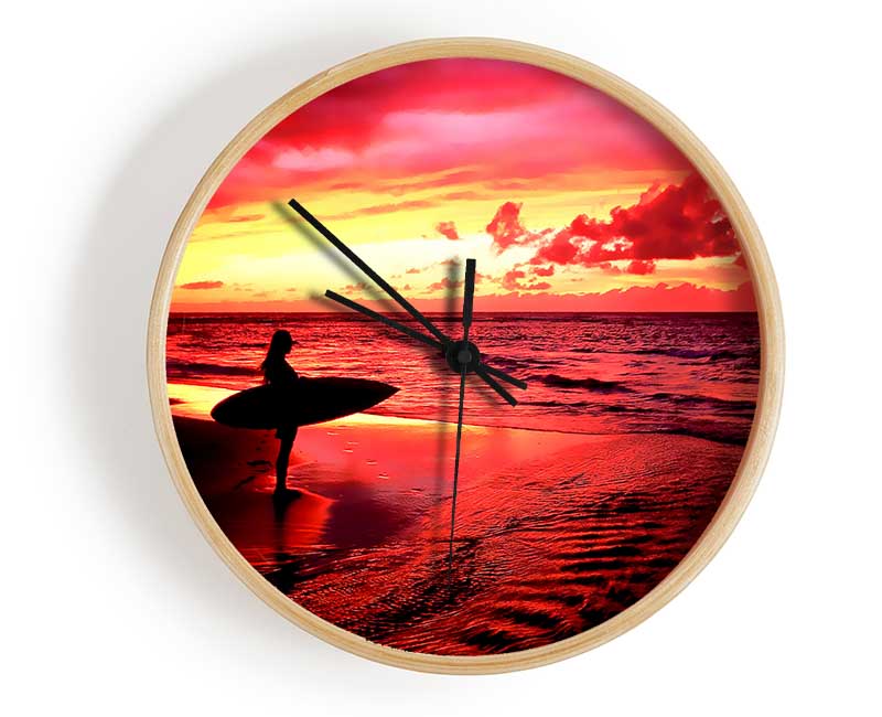 Red Surfer Girl Clock - Wallart-Direct UK