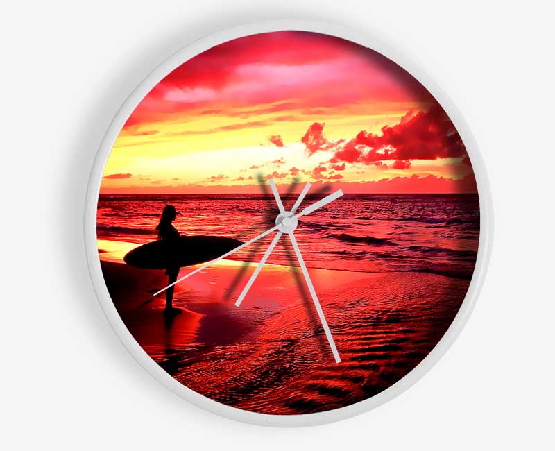 Red Surfer Girl Clock - Wallart-Direct UK