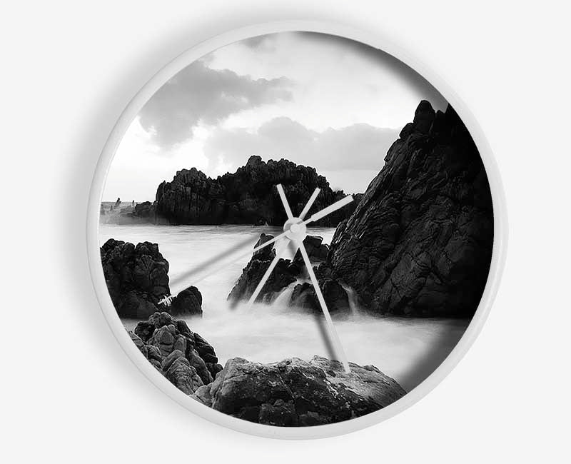 The Ocean Rocks B n W Clock - Wallart-Direct UK