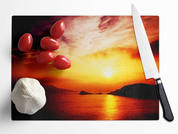 Blazing Sun Cloud Ocean Glass Chopping Board