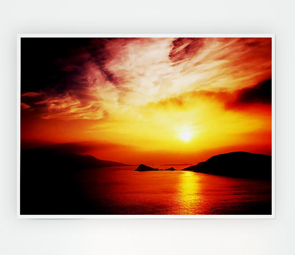 Blazing Sun Cloud Ocean Print Poster Wall Art